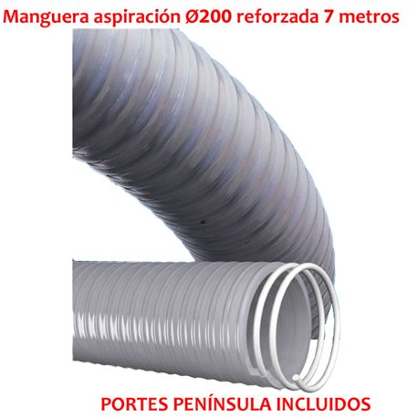 Manguera de aspiración gris Ø200 reforzada 7 metros (portes incluidos)