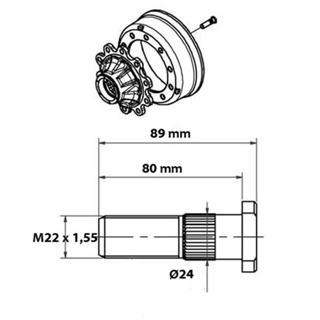Espárrago ADR M22 x 89 unidad suelta kit 9RC22L1-10